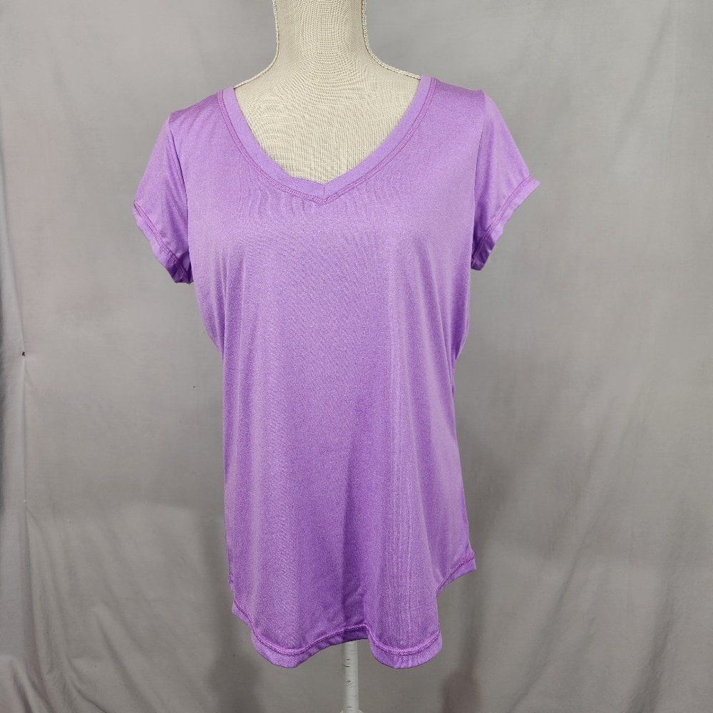 Exersion Womens Yoga Workout Exercise Short Sleeve Top Size M Lavender Round Hem